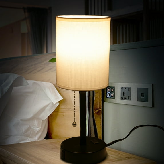LELINTA Table Lamps Bedside Lamp with AC Outlet AVV Small Nightstand Lamps Fabric Lampshade Modern Accent for Bedroom Living Room Kid Room Dorm Office
