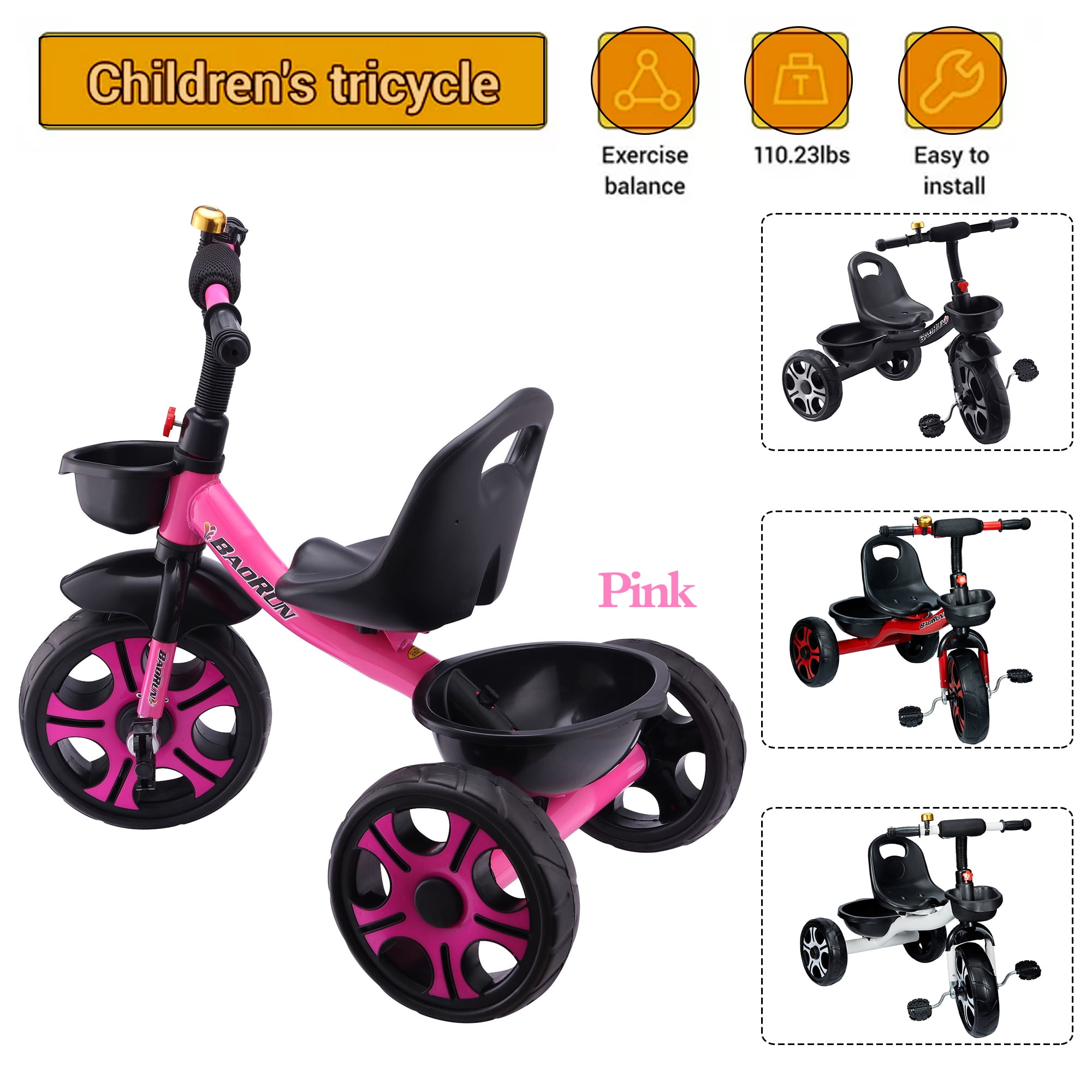 LELINTA Tricycle Balance Bike for 18 Months to 4 Years Old Boy Girl 3 Wheel Balance Bicycle Beginner Bike Child Trike with 2 Storage Baskets on Front Back Non Slip Handlebar Walmart