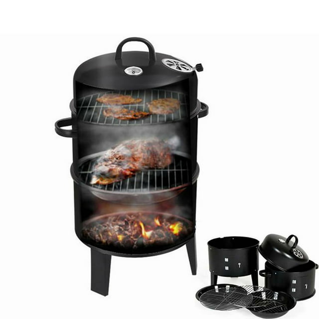 LELINTA Vertical Charcoal BBQ Smoker, 3-in-1 Vertical Offset Charcoal Smoker & Grill Steel BBQ Grill - Built in Thermometer & Adjustable Air Vent for Outdoor Picnic, Camping