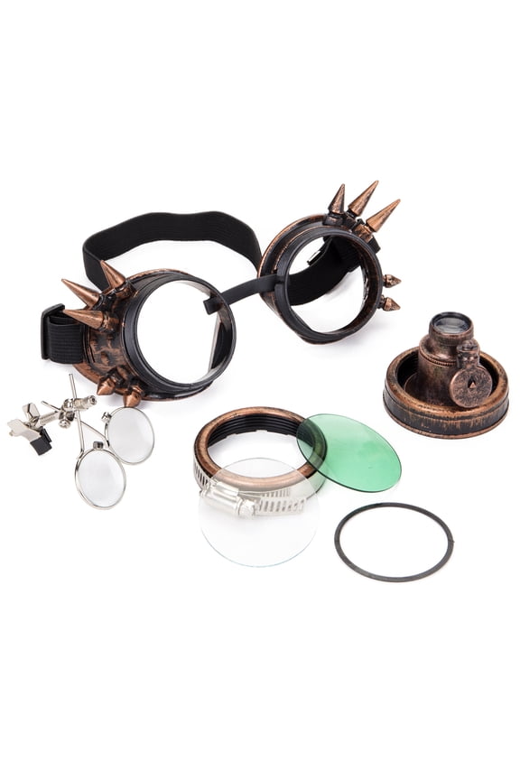 Vintage Kaleidoscope Glasses Rave Crystal Prism Steam puLELINTA Goggle Fashion Halloween Eyewear with Double Ocular Loupe and Rivet