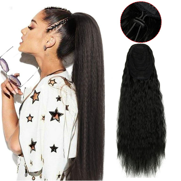 1pc Wig Clip Hair Extensions, Straight Hair Extensions Ponytail Black Fluffy Thick Synthetic Ponytails, Natural Ponytail for Women,Temu
