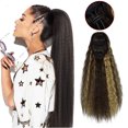 thumbnail image 1 of LELINTA Wavy Curly Drawstring Ponytails Synthetic Extension Long Drawstring Puff Afro Clip on Ponytail Hairpiece Hair Extensions (Color:Black/135g), 1 of 8