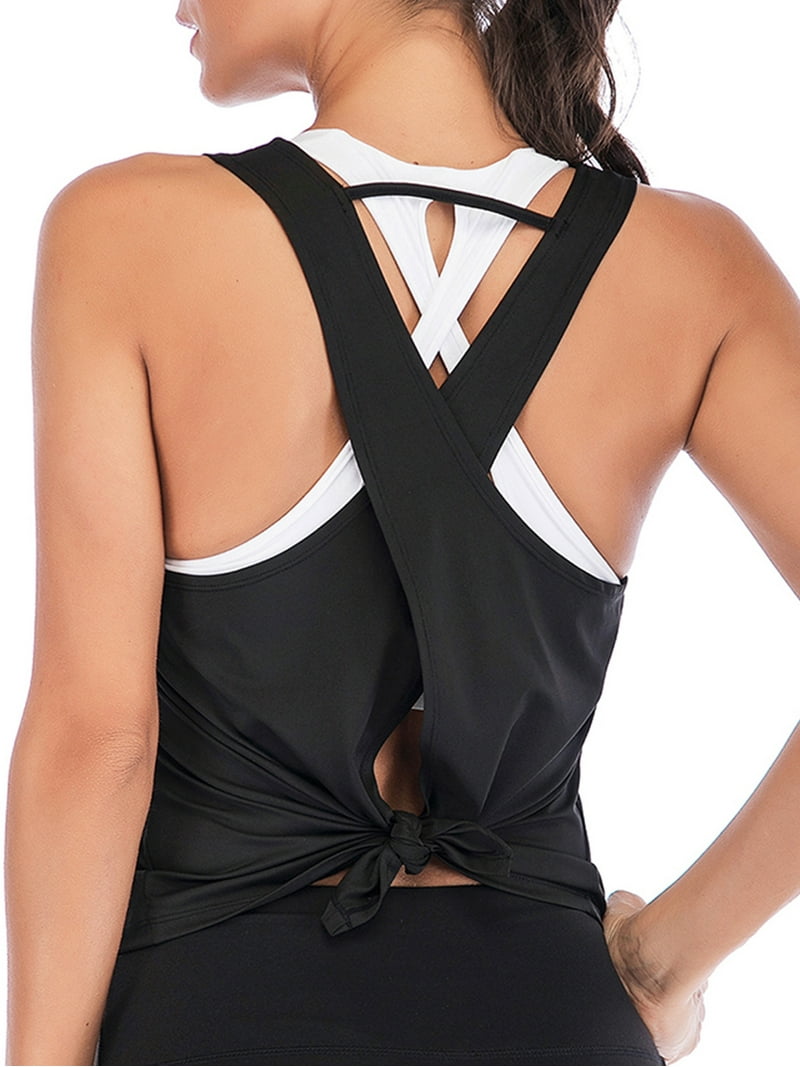 LELINTA Women Activewear Sexy Open Back Yoga Shirt Workout Sports