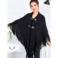 thumbnail image 1 of LELINTA Women Batwing Tassel Irregular Hem Two Button Split Wrap Cardigan Poncho Sweater Coat, 1 of 6