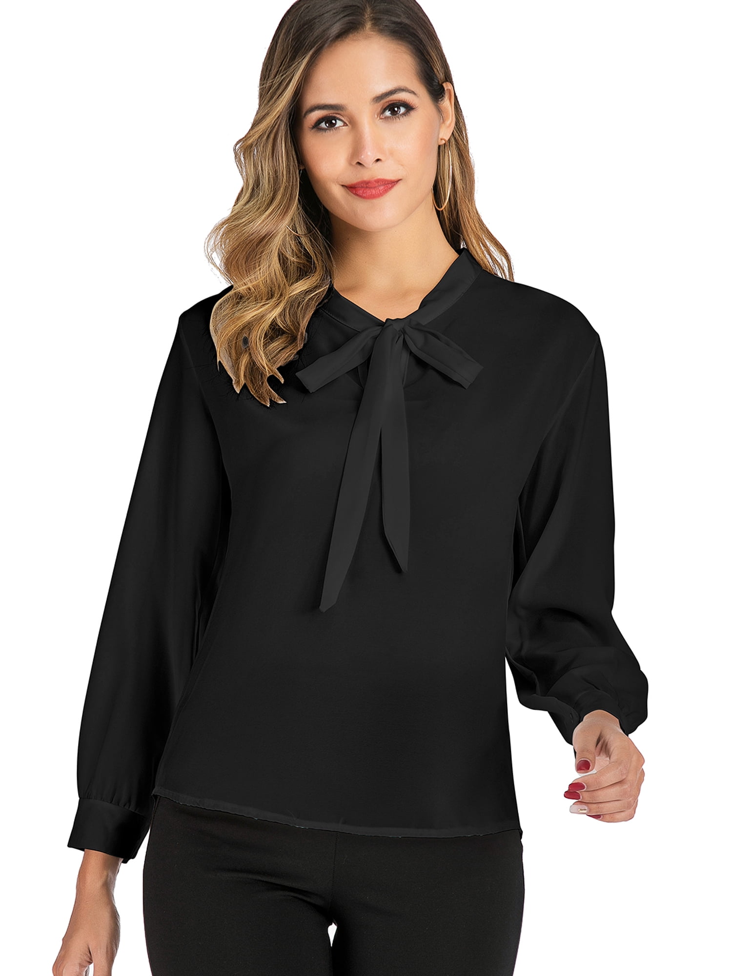 LELINTA Women Chiffon Shirts Vintage Lantern Long-sleeve Bow