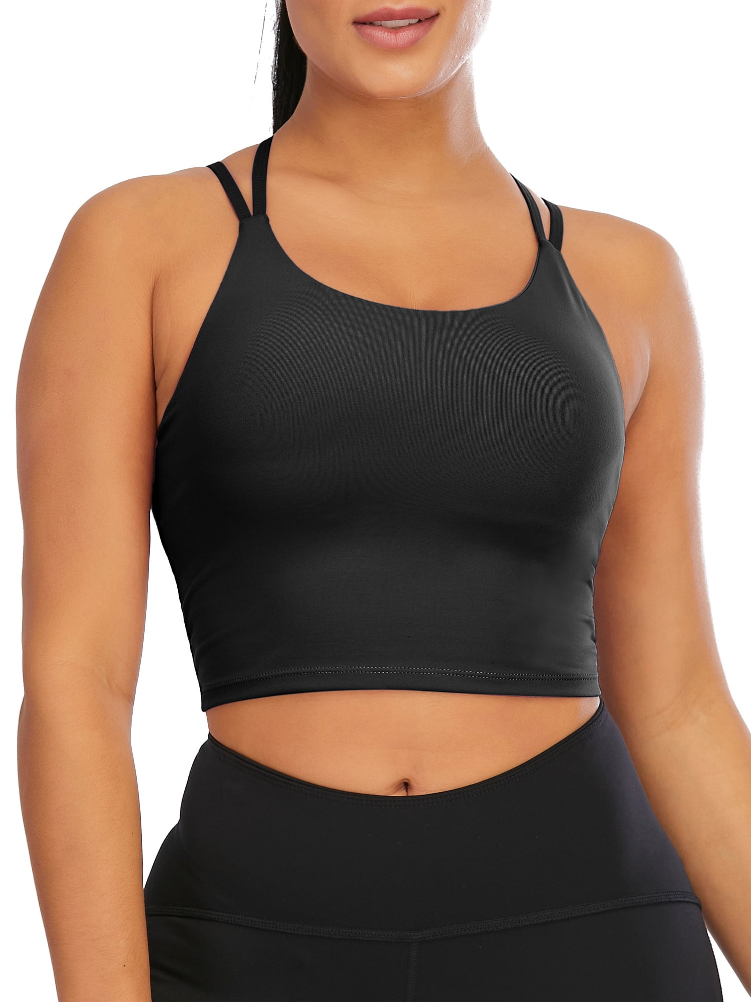 LELINTA Women Crop Tops Sports Bras Mesh Longline Fitness Camisole Yoga  Workout Running Gym Pad Shirt with Removable Cups 