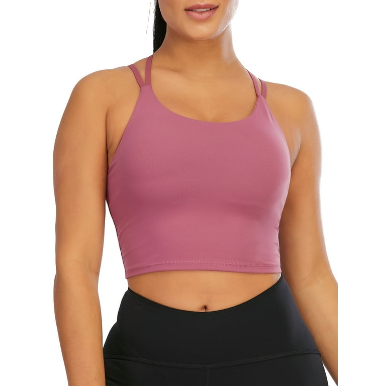 LELINTA Women Crop Tops Sports Bras Mesh Longline Fitness Camisole Yoga  Workout Running Gym Pad Shirt with Removable Cups 