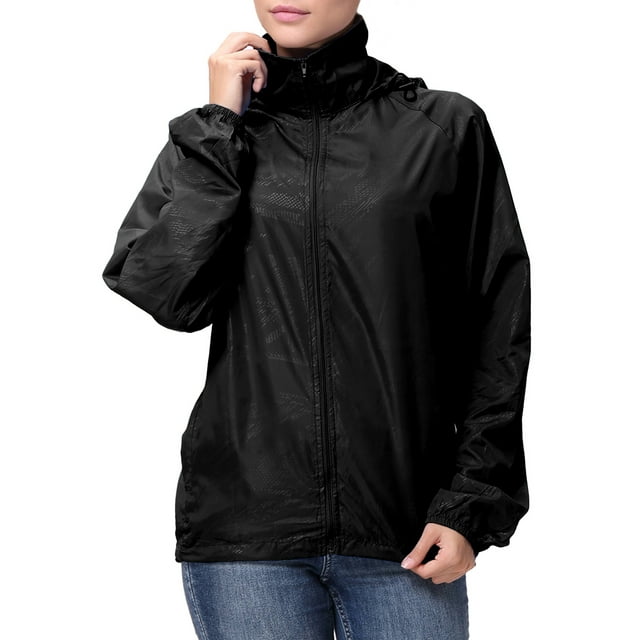 LELINTA Women Hoodie Jacket Lightweight Packable Rain Jacket Windbreaker Zipper Hooded Coats Slim Jacket Spring Long Sleeve Running Sport