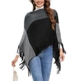 thumbnail image 1 of LELINTA Women Irregular Tassel Knitted Long Sleeve V Neck Winter Poncho Ladies Tassel Shawl Sweater Top Coat, 1 of 7