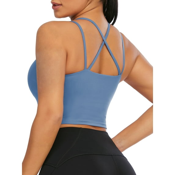 LELINTA Women Ladies Yoga Vest Sleeveless T-Shirt Sports Bra Active Wear Tops Gym Workout Running Support Shirts Cross Back Yoga Vest Tops with Removable Paddeds, 3 Styles 10+Colors, XS-XL
