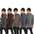 thumbnail image 1 of LELINTA Women Long Sleeve Tops Loose Trim Solid Color Cowl Neck & Asymmetry Hem Plus Size 3/4 Sleeve T-Shirt Blouse, Black/ Blue/ Coffee/ Wine Red/  Light Grey, 1 of 4