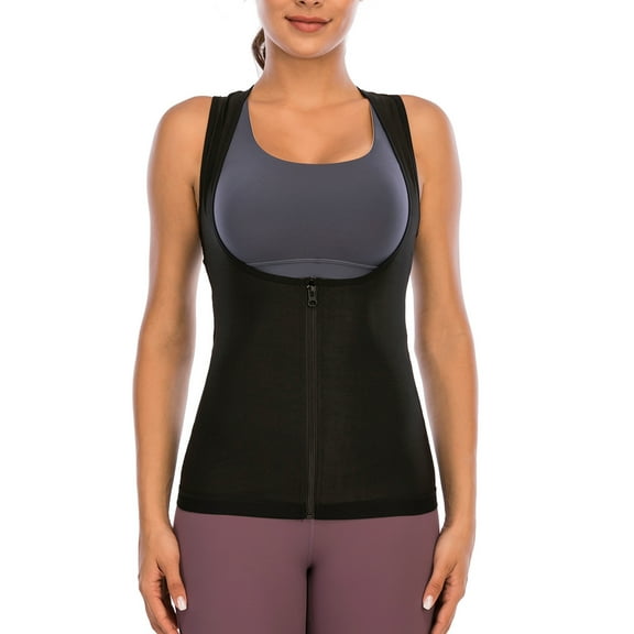 LELINTA Women Plus Size Sauna Sweat Vest  Waist Trainer Vest Underbust Corset Body Shaper Sauna Suit TaLELINTA Top with Zipper for Weight Loss Workout Shirt