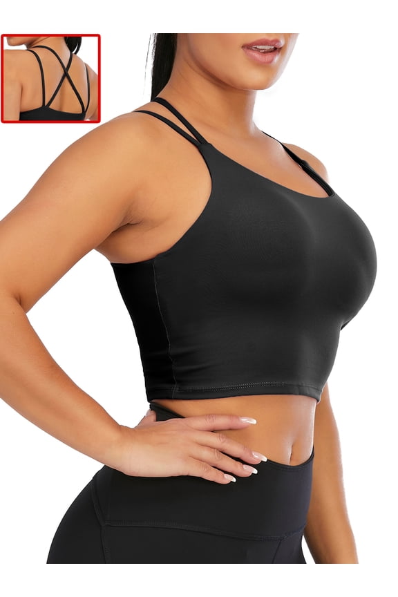 Women Seamless Stretch Bra Padded Removable Pad Crisscross Back Sports Yoga Fitness Bra Workout Tops, Black/ White/ Blue/ Purple