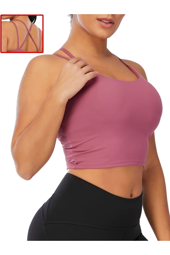 Women Seamless Stretch Bra Padded Removable Pad Crisscross Back Sports Yoga Fitness Bra Workout Tops, Black/ White/ Blue/ Purple