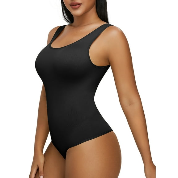 LELINTA Women Waist Trainer Shapewear Tummy Control Body Shaper Sexy V-Neck Slim Bodysuit Tops Corset, Black