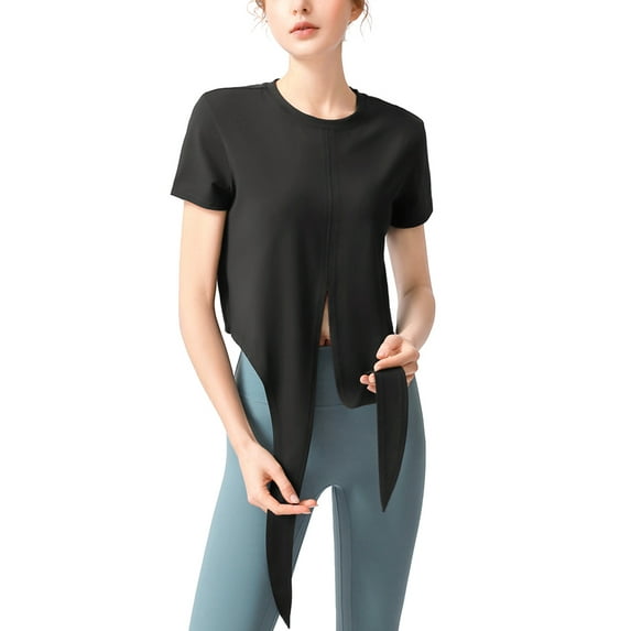 LELINTA Women Yoga Tank Tops Quick Dry Activewear Short Sleeve Workout Gym Casual Basic Loose Fit Summer Cross Split Front Tank