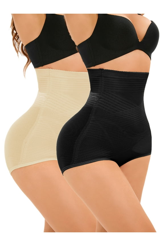 Women's 2 Pack Shapewear Butt Enhancer - for Bum Butt Push Up Panty Underwear Comfortable Body Shaper Hips Enhancer Tummy Control Panties/Beige,Black