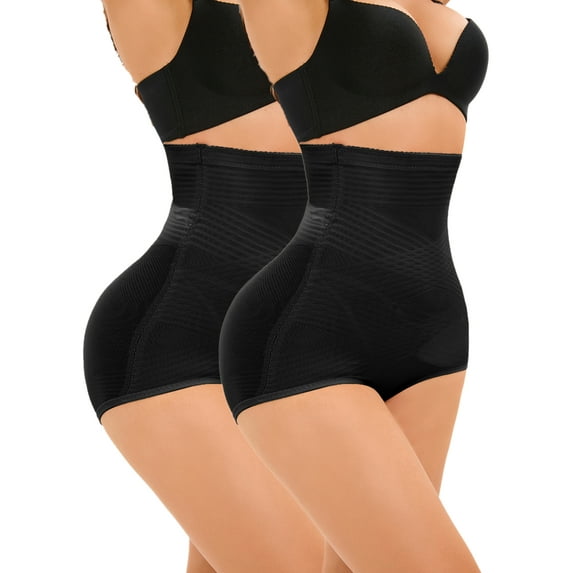 LELINTA Women's 2 Pack Shapewear Butt Enhancer - for Bum Butt Push Up Panty Underwear Comfortable Body Shaper Hips Enhancer Tummy Control Panties/Beige,Black