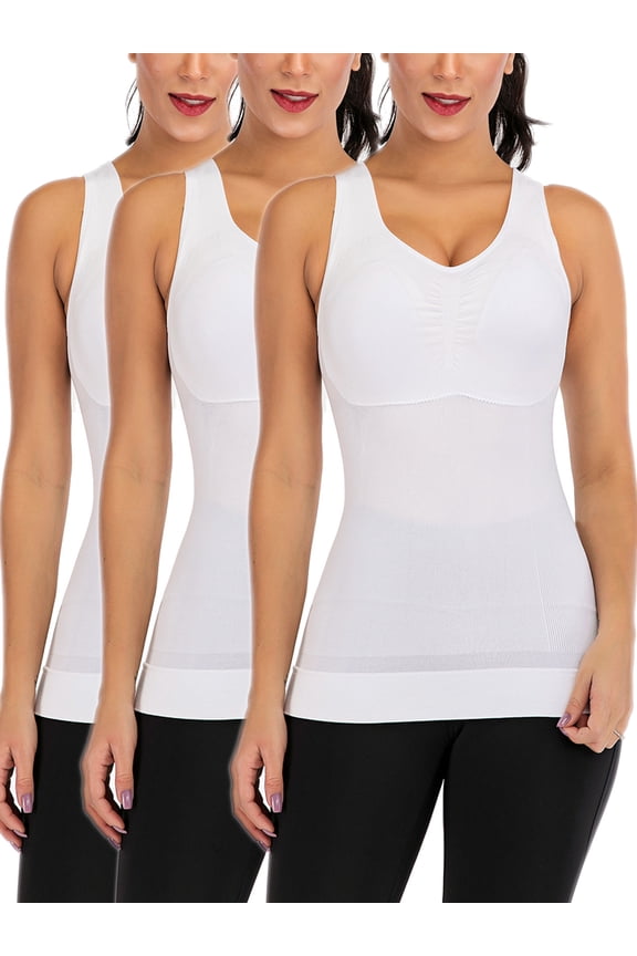 Women's 3 Pack Compression Camisole with Built in Bra Padded Lightweight TaLELINTA Top Removable Pad Stretch V Neck Wide Strap Camis Tops Shapewear