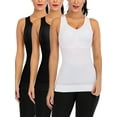 thumbnail image 1 of LELINTA Women's 3 Pack Compression Camisole with Built in Bra Padded Lightweight TaLELINTA Top Removable Pad Stretch V Neck Wide Strap Camis Tops Shapewear, 1 of 8