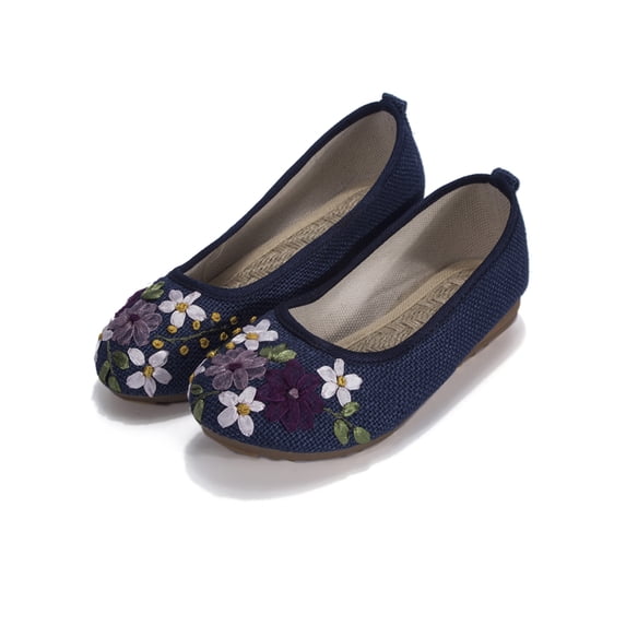 LELINTA Women's Ballet Flats Casual Floral Embroidered Shoes Basic Round Toe Ballet Flat Shoes Slip On Driving Shoes With Comfort Soft Platform Shoes