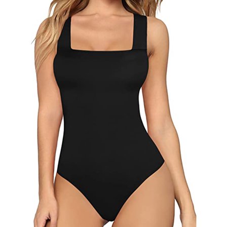 LELINTA Women's Basic Sleeveless Bodysuit Tops Slimming Sexy Square Neck Tank Tops Thong Leotard Jumpsuits Shapewear, Color Black/White/Gray/Coffee Size S-XL