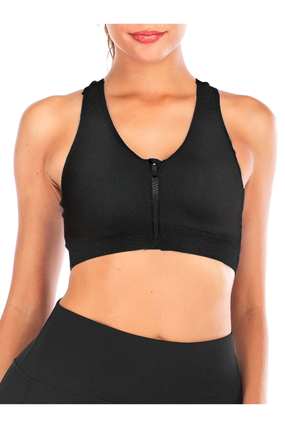 Women's Black Front Closure Sports Bra Support Bra Comfort Brassiere Tops Yoga Bra