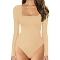 thumbnail image 1 of LELINTA Women's Body Suits Sexy Deep Square V Neck Slim Fit Blouse Long Sleeve Nightclub Wear Bodysuit Tops Elegant Bodysuit Color Coffee,S-XL, 1 of 4