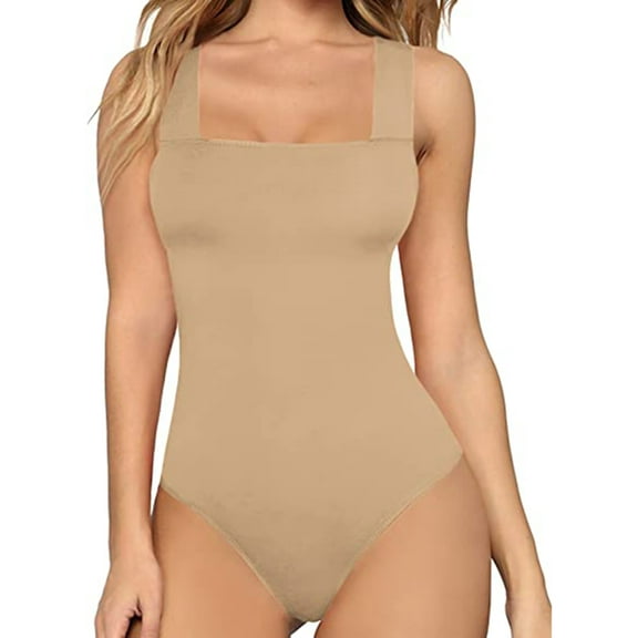 LELINTA Women's Bodysuits Sexy Stretch Cotton Sleeveless Square Neck Sleeveless Tank Tops Bodysuits