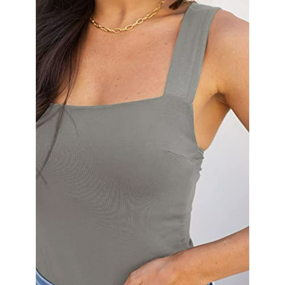 LELINTA Women's Bodysuits Sexy Stretch Cotton Sleeveless Square Neck Sleeveless Tank Tops Bodysuits