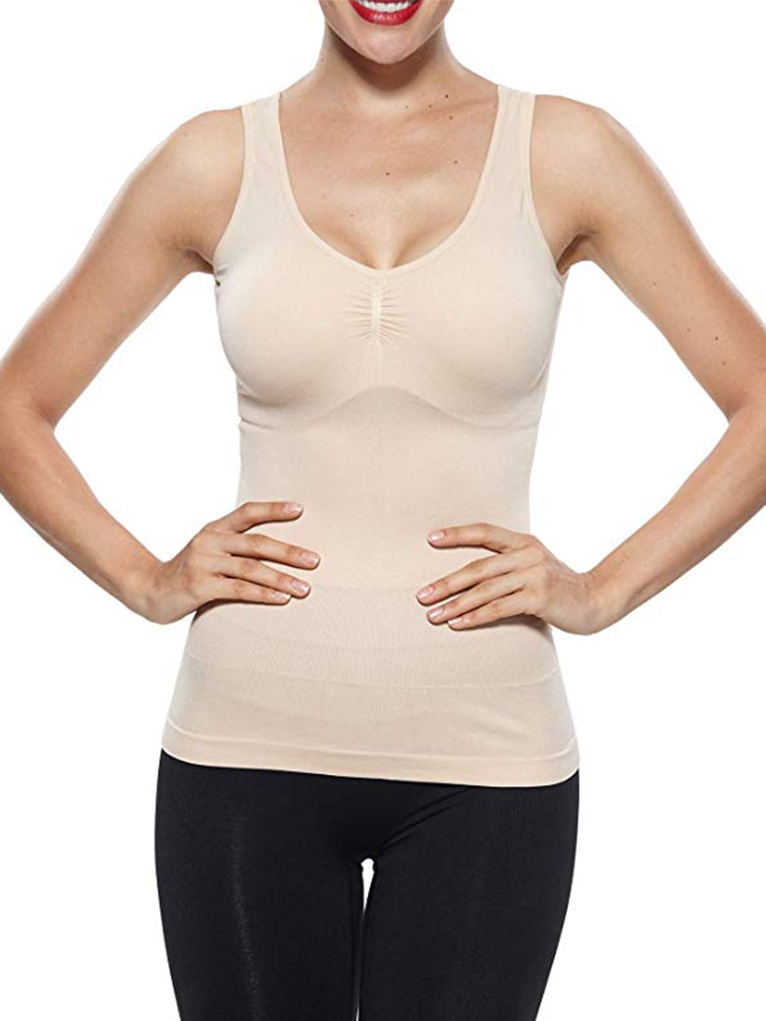 LELINTA Women's Camisoles Tank Tops Plus Size Cami Shaper Firm Tummy  Control Body Shaper Built in Bra Undershirt Tank Top Shapewear
