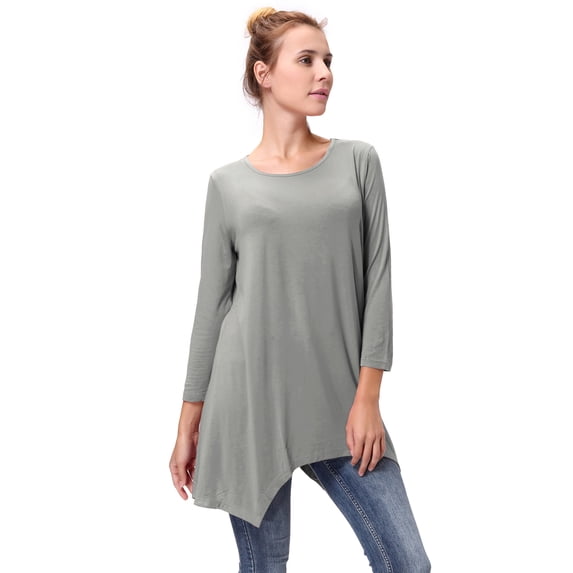 LELINTA Women's Casual 3/4 Sleeve Comfy Tunic Swing Dress Loose Blouse Top,Army Green/ Wine Red/ Grey/ Pink/ Blue