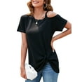 thumbnail image 1 of LELINTA Women's Casual Cold Shoulder Short Sleeve T shirts Twist Front Knot Solid Tunic Tops Blouse, Black, S-2XL, 1 of 8