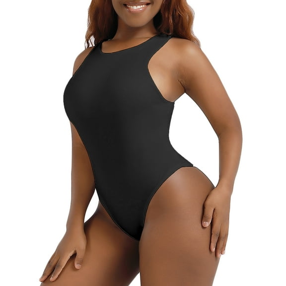 LELINTA Women's Cute High Neck Sleeveless Racerback Halter Thong Bodysuits Tops