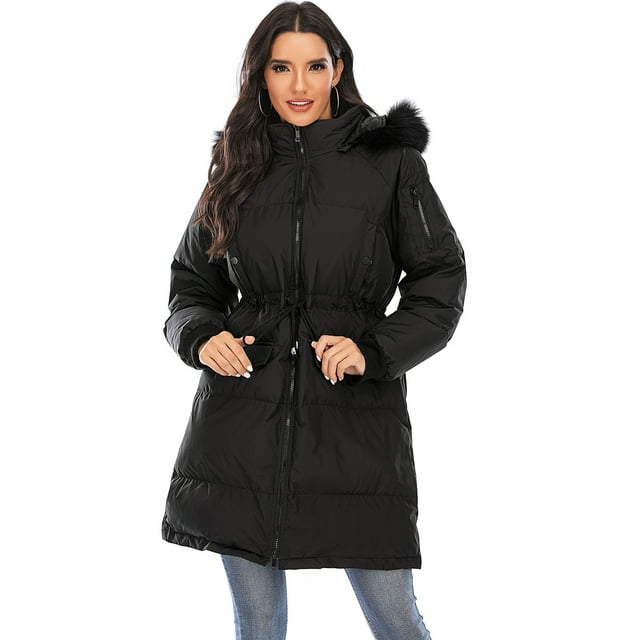 LELINTA Women's Down Blend Quilted Jacket Puffer Jacket Detachable Hood with Fur Collar, Camouflage