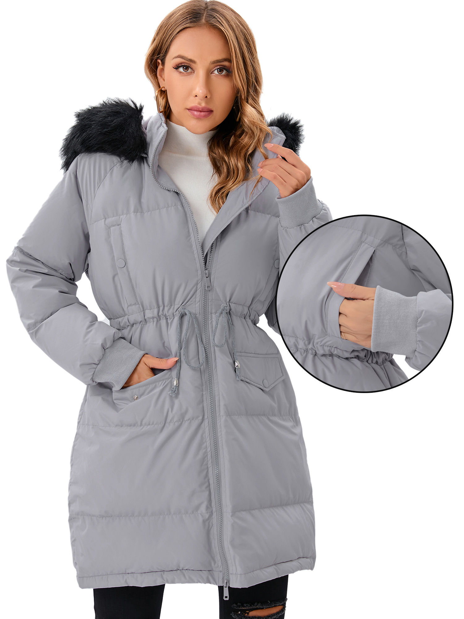 LELINTA Women's Heayweight Winter Warm Puffer Jacket Waterproof Rain Zip Parka Overcoats Jacket With Faux Fur Hooded - image 1 of 7