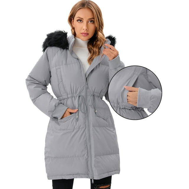 LELINTA Women's Heayweight Winter Warm Puffer Jacket Waterproof Rain Zip Parka Overcoats Jacket With Faux Fur Hooded