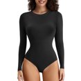 thumbnail image 1 of LELINTA Women's Long Sleeve Bodysuit Leotard Shapewear Soft Crew Neck Basic Tops with Thong, 1 of 8