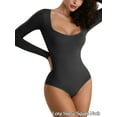 thumbnail image 1 of LELINTA Women's Long Sleeve Square Neck Bodysuit Ribbed Bodysuit Tummy Control Shapewear Seamless Bodysuit Leotard, 1 of 8