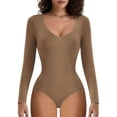 thumbnail image 1 of LELINTA Women's Long Sleeve Bodysuit V Neck Body Suits Seamed Cup Going Out Tops Shirt Ribbed, 1 of 8