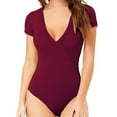 thumbnail image 1 of LELINTA Women's Long Sleeve V-Neck Stretchy Bodysuit Tummy Control Slim Corset Shapewear Tops, S-XL, Black/ Wine Red, 1 of 1