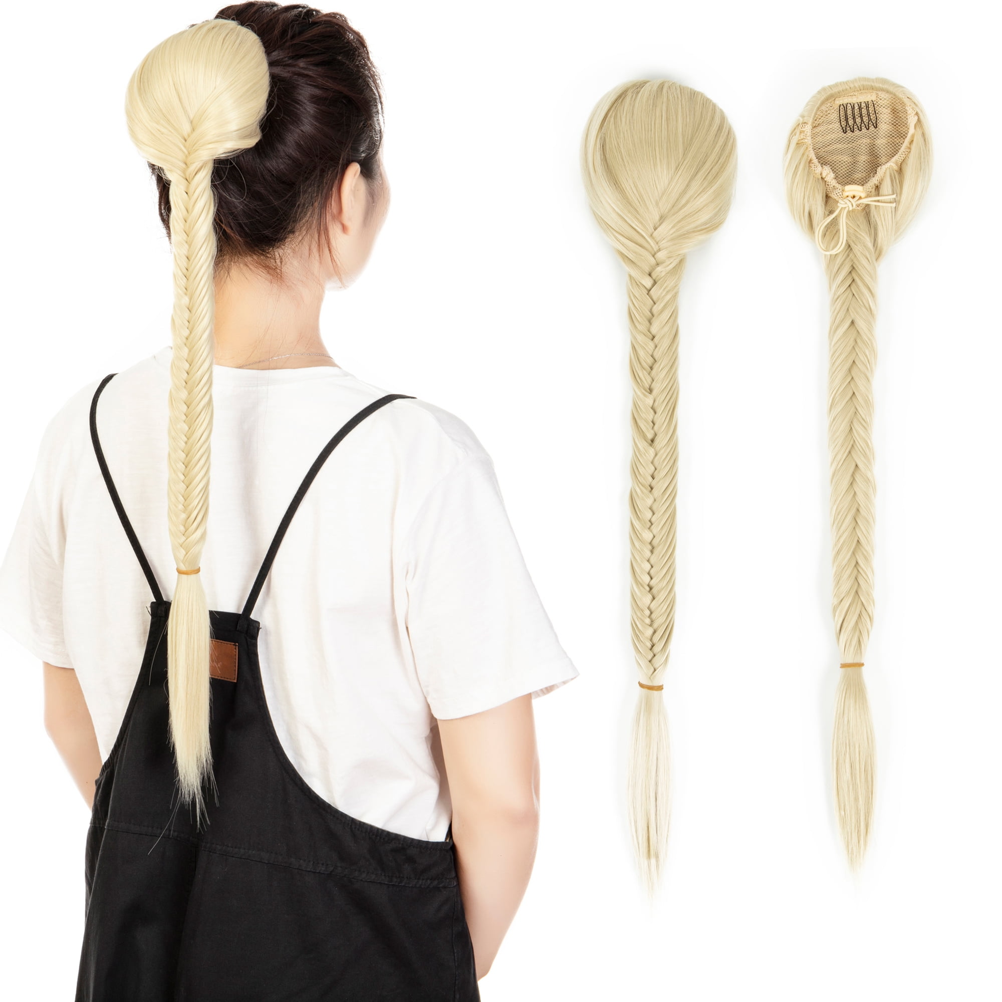 LELINTA Women's Long Straight Fishtail Braids Ponytail Clip in Rope ...