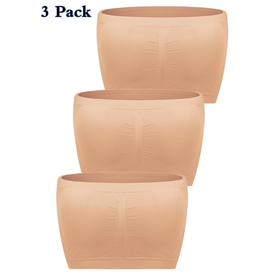LELINTA 3 Pieces Stretchy Strapless Bras Tube Top Bandeau Bras Multi Color Tube Bras Seamless Bandeau Bras for Women Girls Removable Padded Top, Size S-XL - Black/White/Apricot