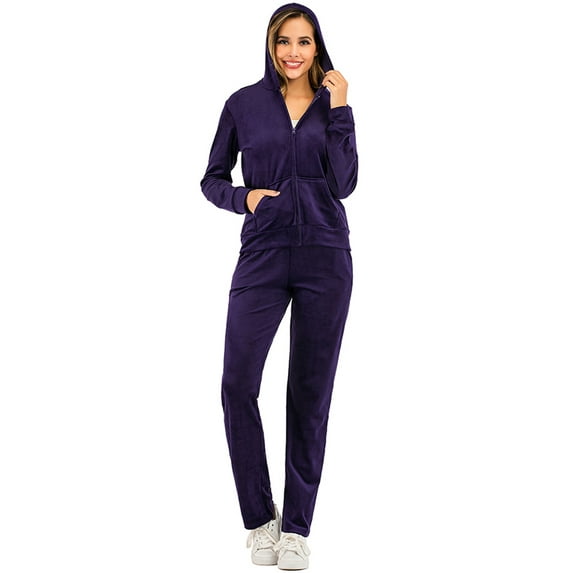 LELINTA Women's Plus Size Velour Tracksuits 2 Piece Outfits Hoodie & Yoga Sweatpants Running Jogger Tracksuit Sweatsuit Set, S-2XL