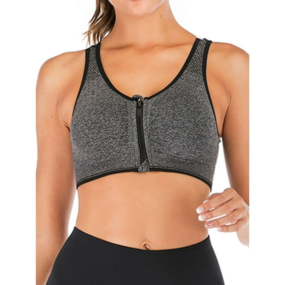 LELINTA Women's Seamless Solid Sports Bra Racerback Padded Stretch Fitness Tops Workout Zipper Yoga Bras