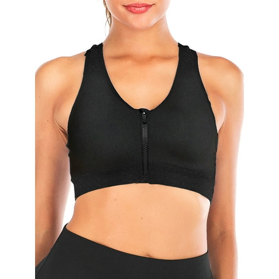LELINTA Women's Seamless Solid Sports Bra Racerback Padded Stretch Fitness Tops Workout Zipper Yoga Bras