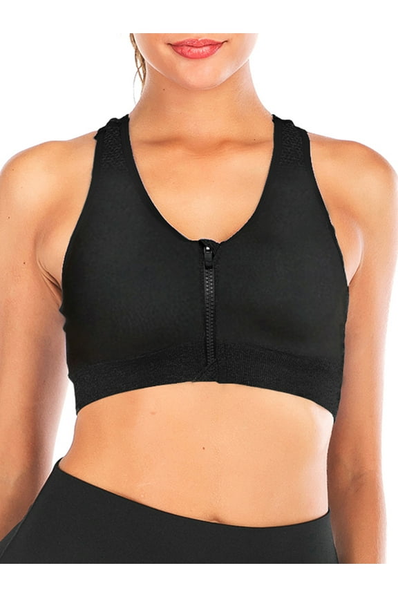 Women's Seamless Solid Sports Bra Racerback Padded Stretch Fitness Tops Workout Zipper Yoga Bras