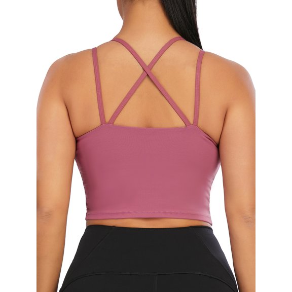 LELINTA Women's Sexy Crisscross Back Workout Running Support Sports Bras Seamless Stretch Bra Spaghetti Strap Yoga Bras with Removable Paddeds, 3 Styles 10+Colors, XS-XL