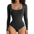 thumbnail image 1 of LELINTA Women's Sexy Square Neck Bodysuit Long Sleeve Shirt Tops Leotard Shapewear Bodysuit Tummy Control, 1 of 8