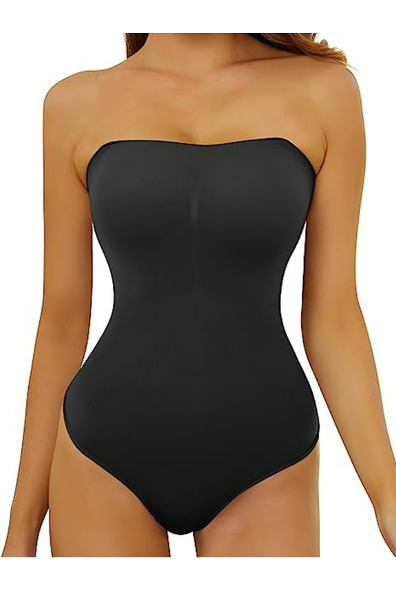 Women's Sexy Strapless Bodysuit One Piece Seamless Shapewear for Women Tummy Control Seamless Ribbed Triangle Off Shoulder Shapewear Tops Leotard